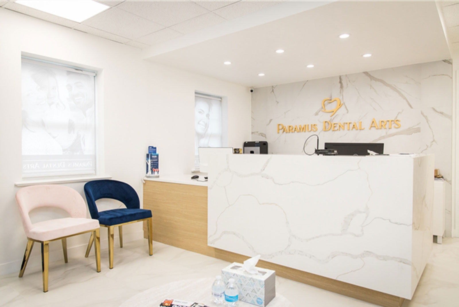reception desk area of the lobby of the dental center