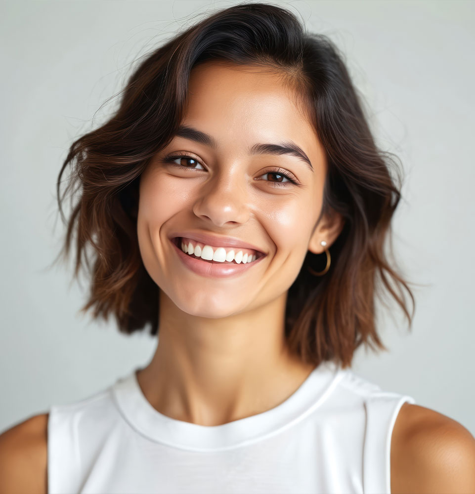 model smiling brightly with their veneers for photoshoot